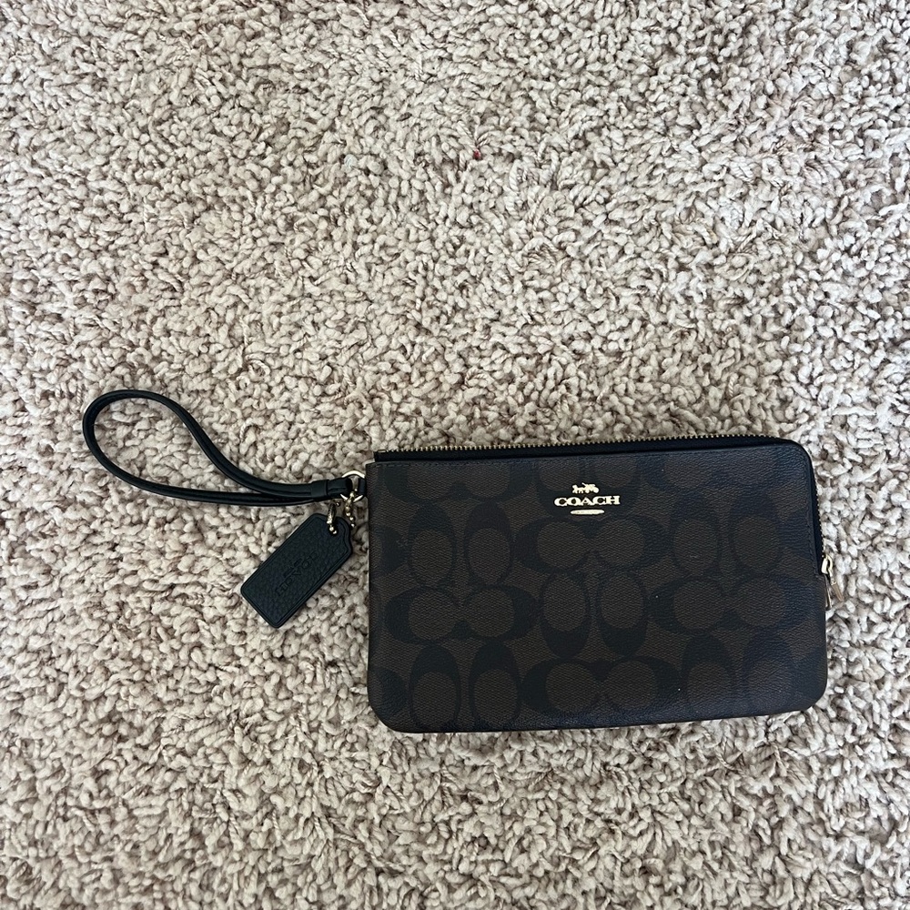 Coach Dark Brown Signature Wristlet